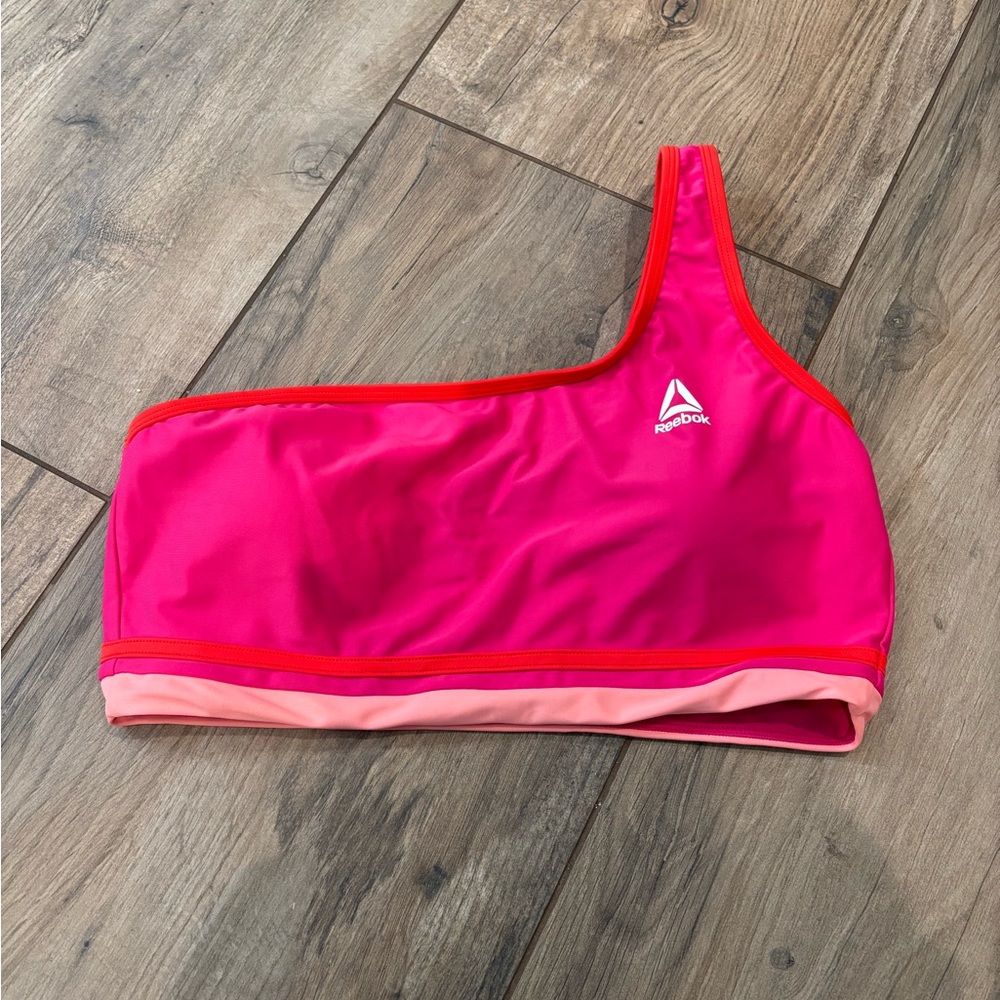 Reebok Vibrant Pink swimsuit bikini Top stripe one shoulder xxl nwot
